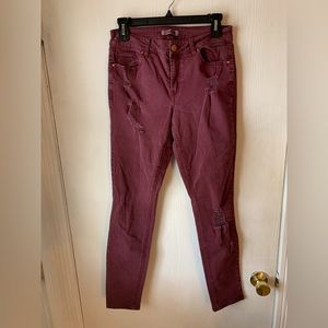 Maroon Distressed Refuge Skinny Jeans, Size 4